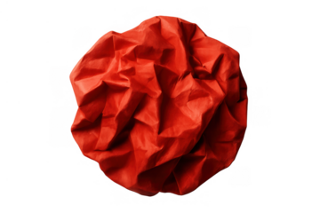 Crumpled red paper ball symbolizing stress, mistakes, and discarding ideas. Wrinkled texture representing problems and tension