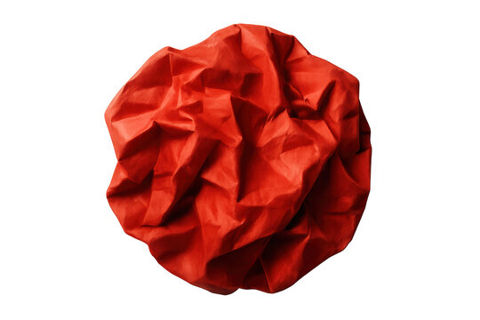 Crumpled red paper ball symbolizing stress, mistakes, and discarding ideas. Wrinkled texture representing problems and tension