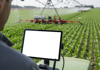 Precision farming with smart technology device mock up improving crop yield results