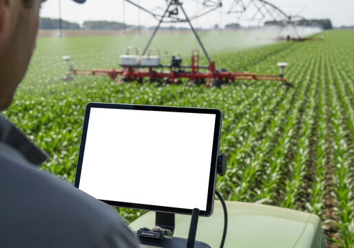 Precision farming with smart technology device mock up improving crop yield results