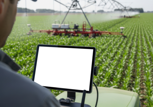Precision farming with smart technology device mock up improving crop yield results