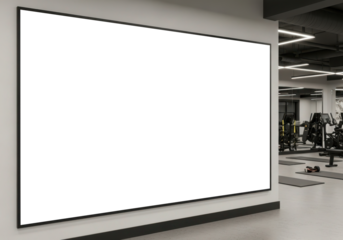 Modern fitness studio dashboard showing workout data and class times display mock up