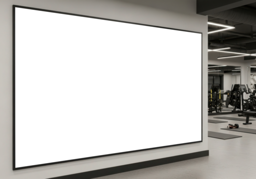 Modern fitness studio dashboard showing workout data and class times display mock up - Powered by Adobe