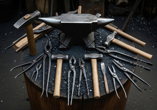 Blacksmith's tools ready to craft stunning metalwork in traditional shop