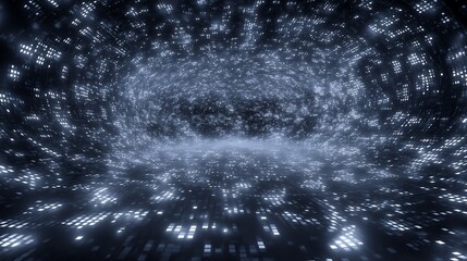 Abstract blue digital tunnel with glowing lights effect futuristic background design