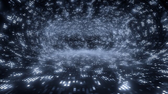 Abstract blue digital tunnel with glowing lights effect futuristic background design