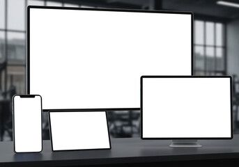 Sports coaching strategy on devices screen mockup for team management and game plan