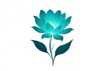 Glowing teal lotus flower with sparkling light, mystical aura, fantasy flora, magical plant, spiritual blossom on transparent background