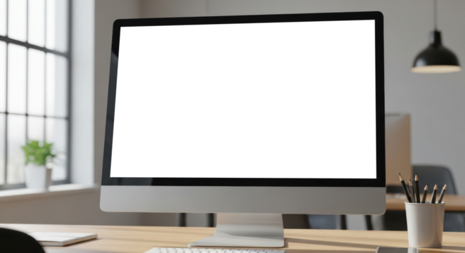 slim smart monitor screen mock up on table top