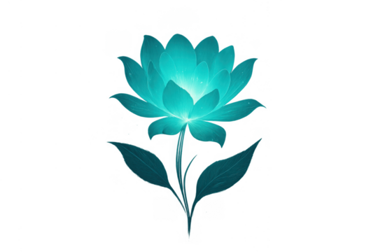 Glowing teal lotus flower with sparkling light, mystical aura, fantasy flora, magical plant, spiritual blossom on transparent background