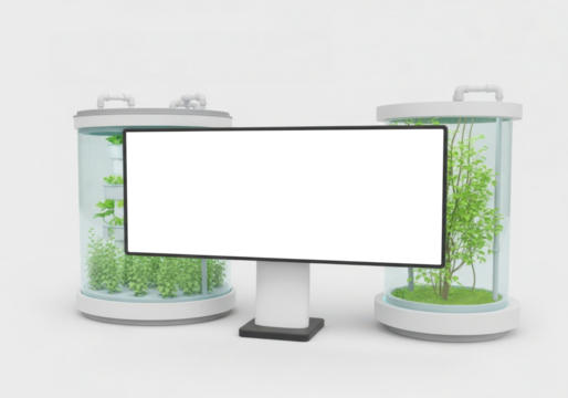 Modern indoor farming system display mock up for growing fresh produce year round