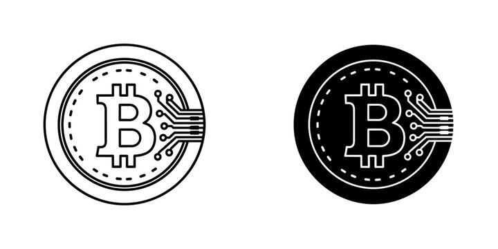 Bitcoin cryptocurrency digital coin icon with circuit board design representing blockchain technology