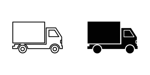 Delivery truck icon set, outline and solid style, for shipping and transport, isolated on