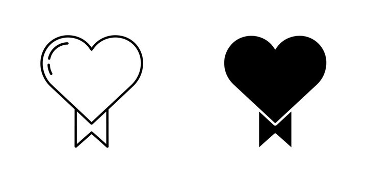 Heart with ribbon icon set, love and favorite award badge symbols in outline and solid styles