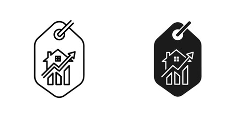 Real estate market growth icon, property value increase symbol, and housing trend graphic isolated on