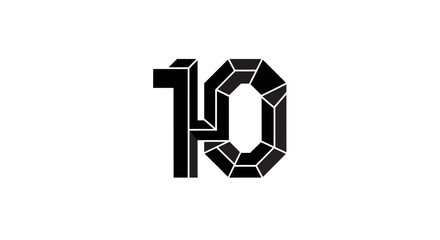 Elegant geometric number ten logo design for anniversary or birthday celebration with modern