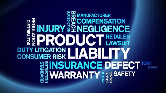 Product Liability animated word cloud-text design animation tag kinetic typography seamless loop.