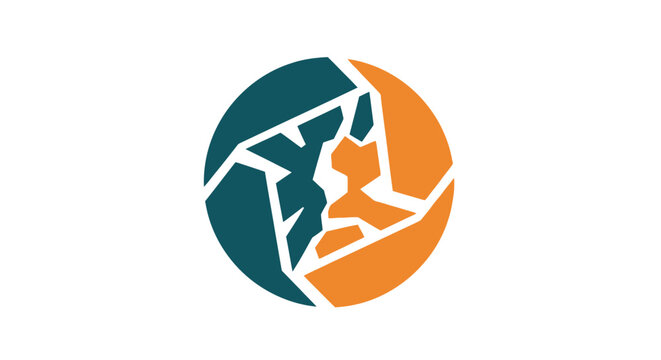 Abstract geometric logo design with connected shapes forming a round emblem