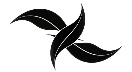 Three black and white leaves are intertwined in a decorative pattern, evoking nature