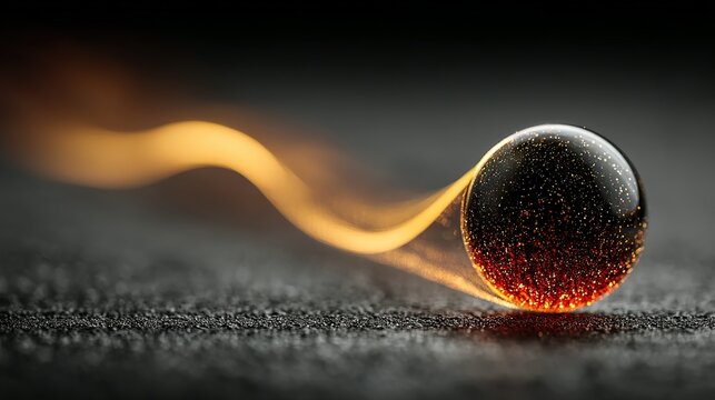 Glowing orb with light trail on textured surface creates dynamic abstract composition.