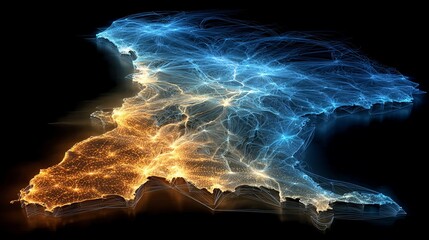 Abstract Depiction of a Geographical Area with Interconnected Nodes and Pathways