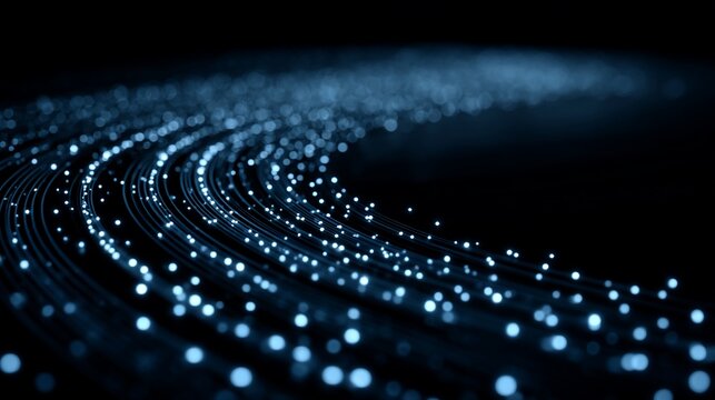Abstract digital fiber optic cable with glowing lights representing data stream