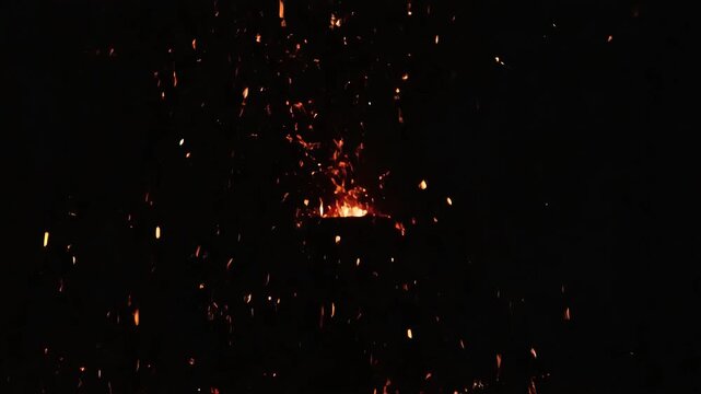 Dynamic Display of Fiery Sparks in a Dark Environment.