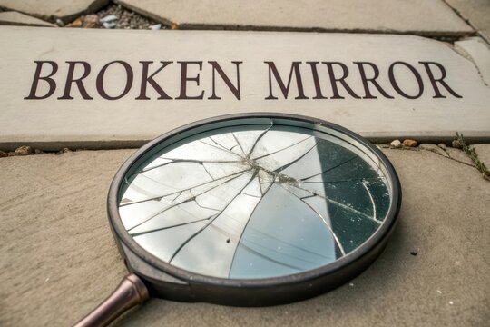 Broken Mirror Revealing Cracked Reflection Close Up