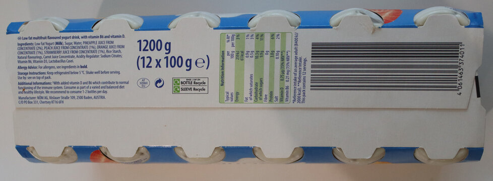 Norwich, England: November 23 2025 immune support multifruit yogurt drink pack photographed at home