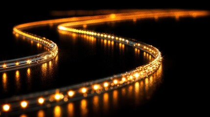 Twinkling LED Strip Lights Glowing in Dark Background Creating Effects
