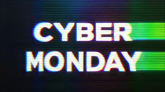 Cyber Monday Sales Announcement with Glitchy Text Effect for Online Shopping Event