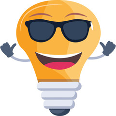 Yellow Light Bulb Character With Sunglasses And Happy Expression Giving Thumbs Up Gesture On Transparent Background