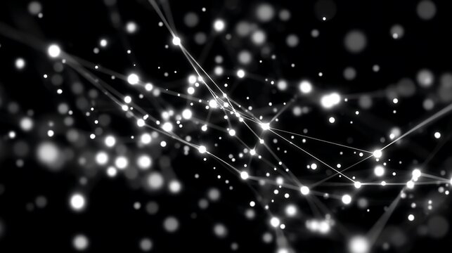 Abstract glowing network of connected dots and lines in a dark space background creating a