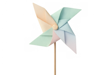 Pastel pinwheel spinning, symbolizing childhood play, summer fun, and innocence, on a transparent background