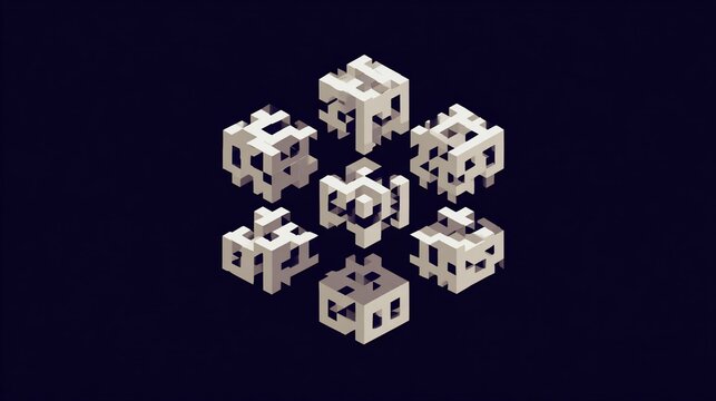 Abstract low poly cubes arrangement, creative isometric shape composition on dark backdrop