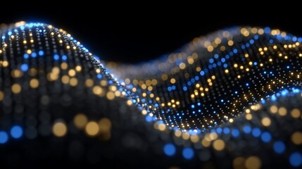 Abstract luminous network background with blue and yellow bokeh effect lights and waves