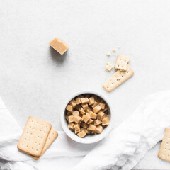 mise en place of ingredients used for making chocolate fudge
