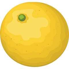 Yellow Grapefruit With Green Stem Detail Isolated On Transparent Background