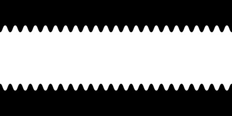 Top and bottom borders with corrugated edges. Rectangular frame with wavy borders and empty space in the middle. Template for web banner. Vector graphic illustration.