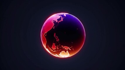 Vibrant red and purple glowing globe rotates in space, illuminated continents and abstract data lines suggest global connectivity, climate impact, and futuristic technology - Powered by Adobe