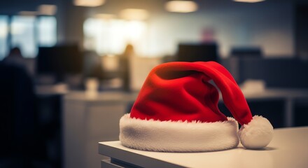 Santa hat on office desk during Christmas season