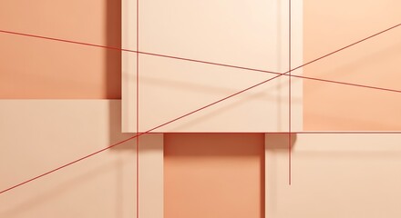 Red lines intersecting geometric shapes