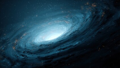 Vibrant photo of stunning spiral galaxy with bright blue core in deep space