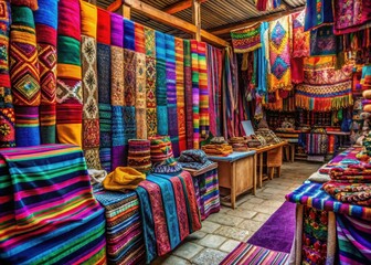 Vibrant textiles adorn the vibrant market stalls in Chiapas