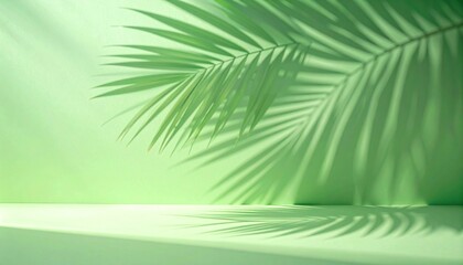 Obraz premium Soft, blurred shadows of palm leaves are cast across a solid light green background,