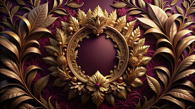 Rich burgundy foliage elegantly frames a luxurious gold accentuate decorative piece