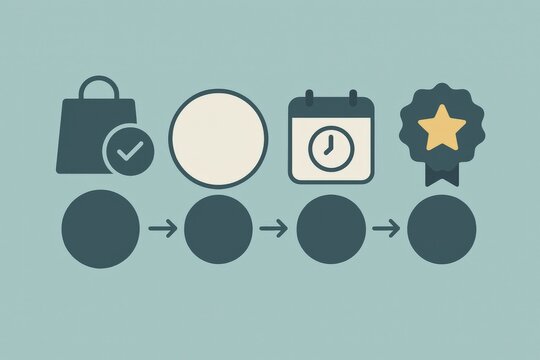 Visual representation of e commerce customer journey including purchase decision making process and reward based milestones showcasing efficiency and satisfaction in consumer behavior