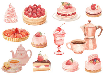 Watercolor-Style Chic Cafe Illustration Set