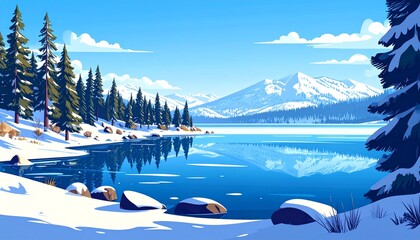 This illustration beautifully captures Lake Tahoe, located on the border of Californi