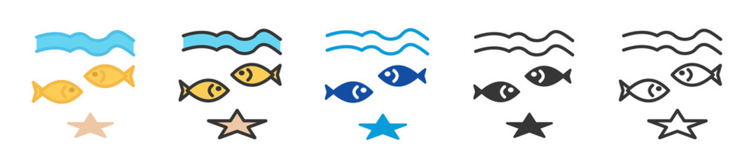 sea life icon set multi style various collection